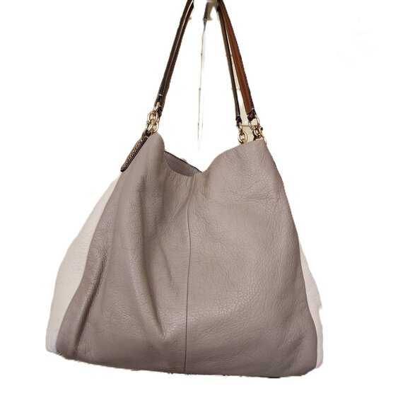 Coach Madison Phoebe Tan & Chalk Shoulder Bag Purse - Picture 3 of 15